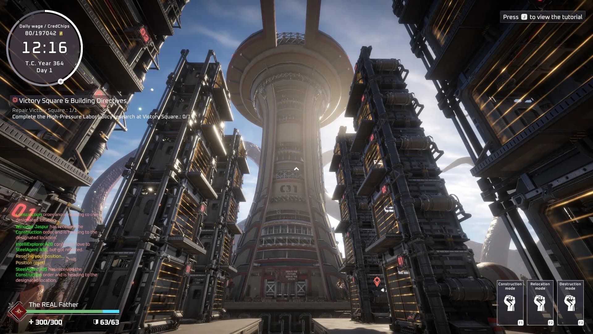Pax Autocratica colony interior with stacked structures and a central command tower