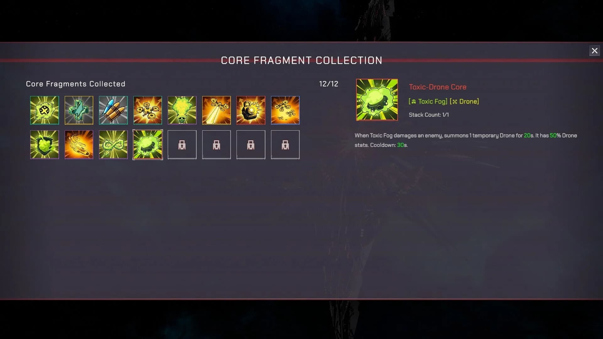 Pax Autocratica Core Fragment collection interface with connected Core set icons