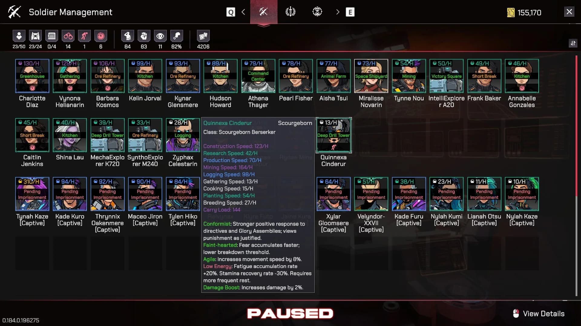 Pax Autocratica soldier management interface with citizen cards and equipment inventory